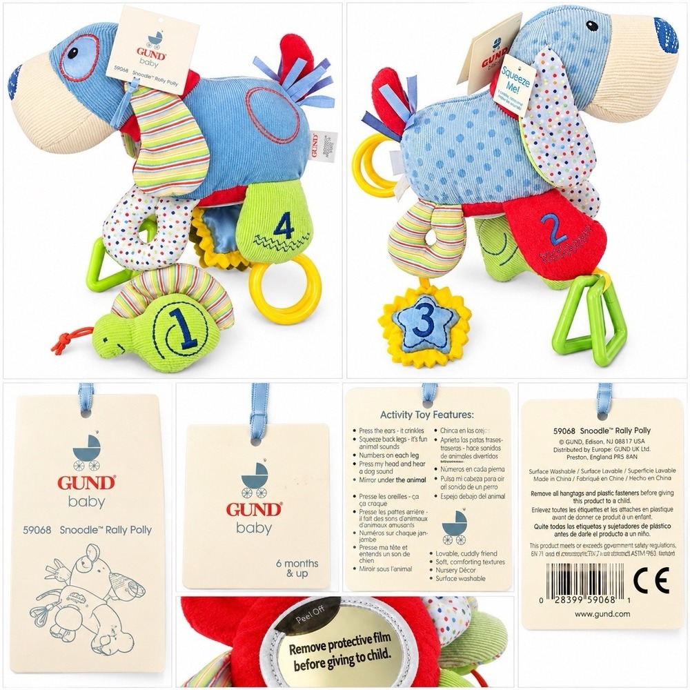 2008 GUND Baby Snoodle Rolly Polly Dog 59068 NWT Jingle Rattle Activity Toy